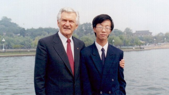 Former prime minister Bob Hawke with Chen Hong when he acted as his translator in 1994.