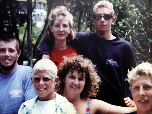 Photo of Mick Fanning (front, left) taken from his book 'Surf For Your Life', with his mother and siblings.