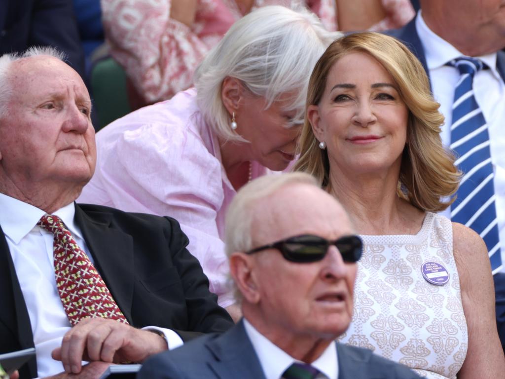 Chris Evert is seen in the Royal Box watching Novak Djokovic of Serbia play Nick Kyrgios of Australia. Picture: Getty Images