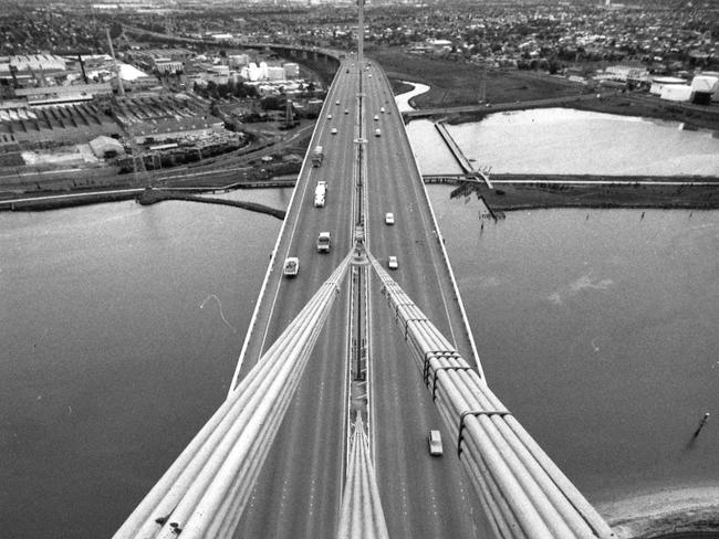 Looking down on the West Gate Bridge in 1988.