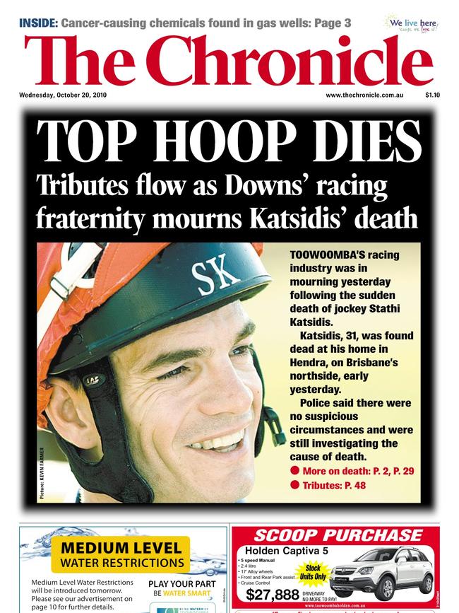 Front pages from The Toowoomba Chronicle in 2010.