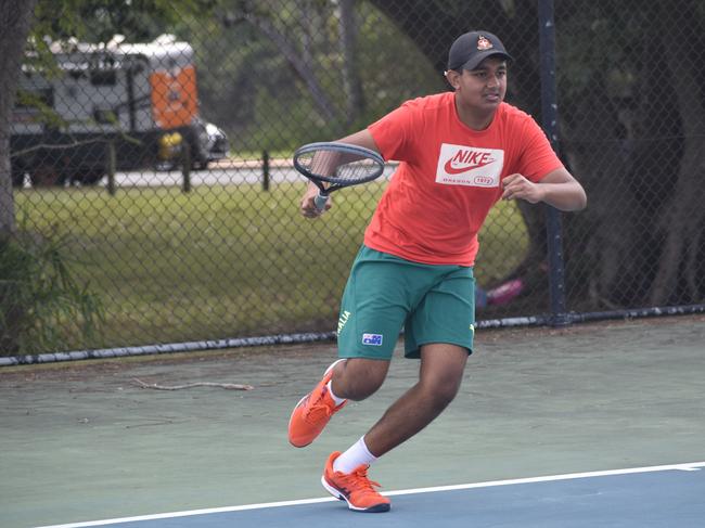 Players on court at the JDS Central Region tournament at the Rockhampton Regional Tennis Centre on July 14, 2024.