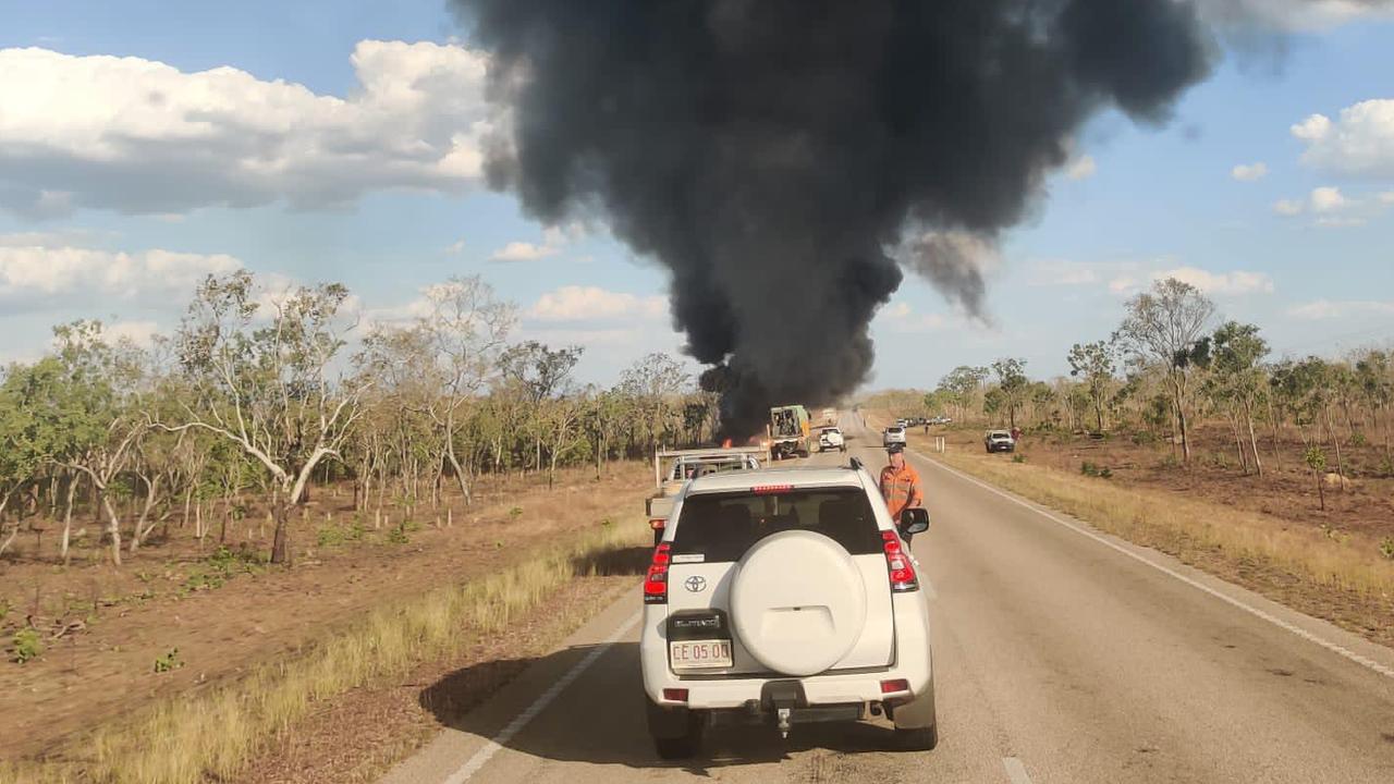 Six people were killed after a 4WD and road train crashed on the Stuart Highway, south of Pine Creek on Friday afternoon. Picture: Supplied