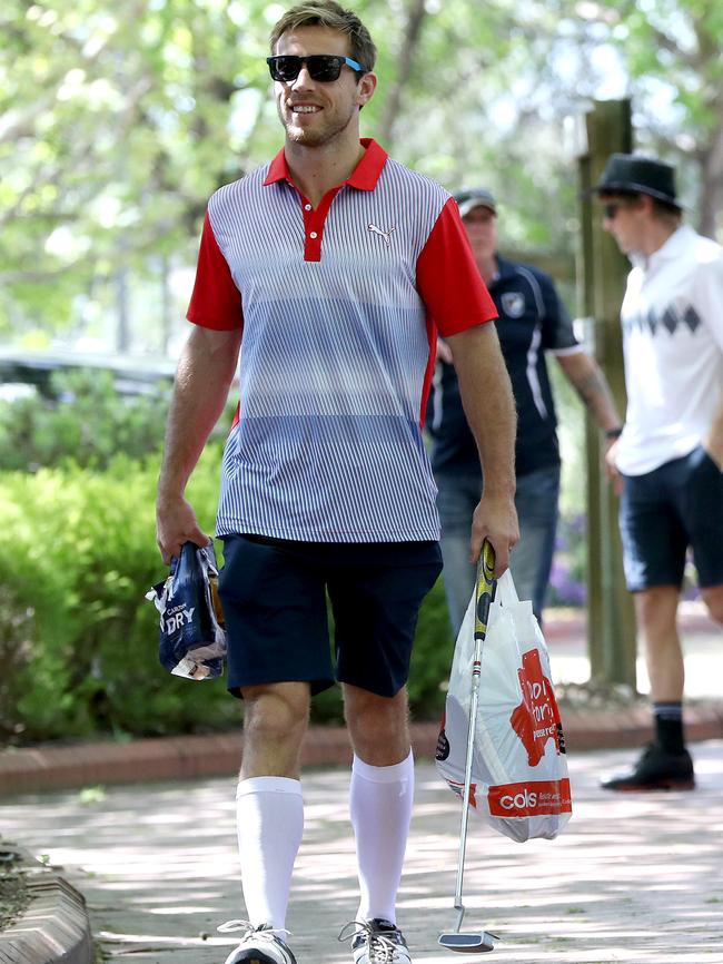 Richard Douglas arrives for the Crows’ end of season lunch at Sunnybrae Estate Function Centre. Picture: Calum Robertson