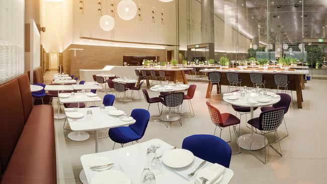 Qatar Airways business-class lounge at Doha airport.