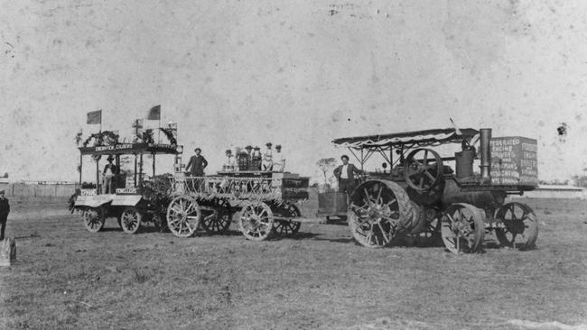 Eight Hour Day Celebration Floats, 1902. Three floats commemorate Eight Hour Day in a display of Bundaberg’s community spirit. Source: John Oxley Library, State Library of Queensland