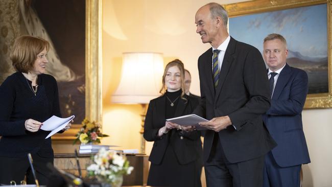 Tasmanian Governor Barbara Baker, left, and Mr Barnett (centre front) at Government House on Tuesday. Picture: Chris Kidd