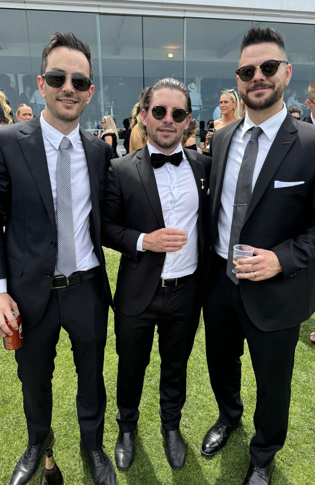 Tim Salvaggio, Michael Misfud and Ersin Yassir at Flemington for Derby Day on November 2, 2024. Picture: Phillippa Butt