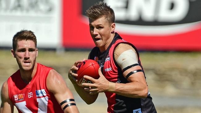 Former West Adelaide player Aaron Fielke produced a game-saving performance up front for Westminster OS. Picture: Tom Huntley