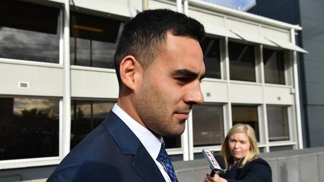 Penrith Panthers NRL player Tyrone May leaves Penrith Courthouse. Picture: Joel Carrett