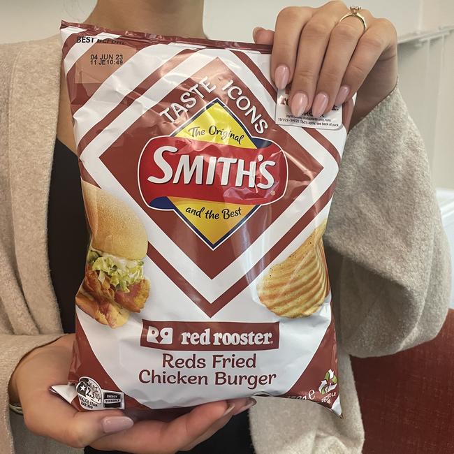 The ‘Reds Fried Chicken Burger’ chip is part of Smith’s new Taste Icons range. Picture: Supplied