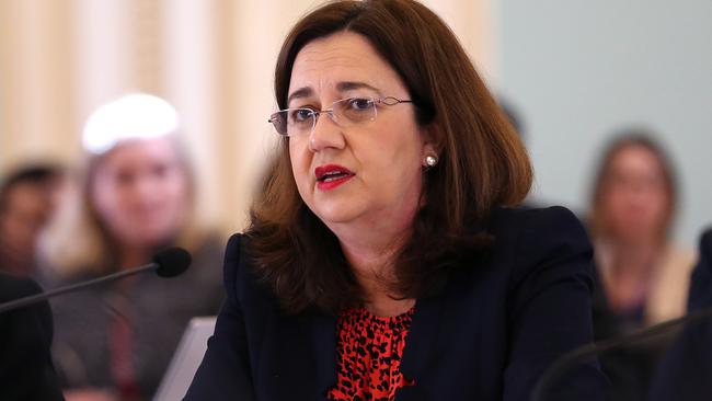 Queensland Premier Annastacia Palaszczuk speaks during estimate hearings at Queensland parliament in Brisbane, Tuesday, July 23, 2019. (AAP Image/Jono Searle)