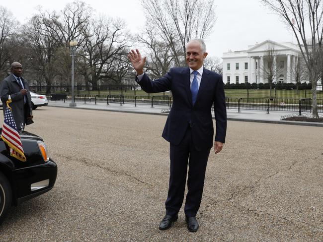 The PM outside the White House overnight. Picture: AAP Image/Yuri Gripas