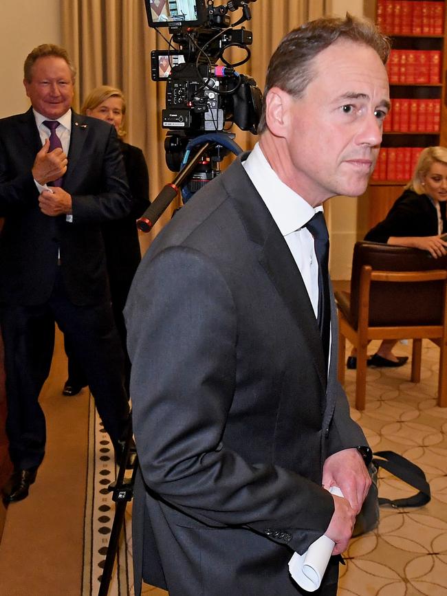 Health minister Greg Hunt leaves Wednesday’s event. Picture: James Ross/AAP