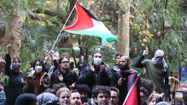 Pro-Palestinian protesters occupy the Arts Building at Melbourne University. Picture: David Crosling/NewsWire