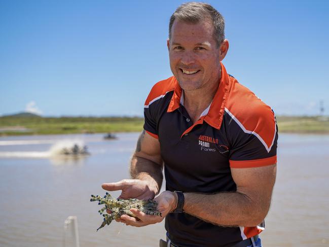 Australian Prawn Farms manager Matt West at the Ilbilbie prawn farm which as of 2021 had 47 ponds with plans to expand to 80. Picture: Heidi Petith