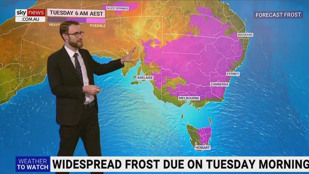 By Tuesday, there will be widespread frost across the southeast. Picture: Sky Weather