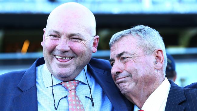 Owner-breeder Stuart Ramsey (right) with trainer Peter Moody. Picture: Jeremy Ng/Getty Images