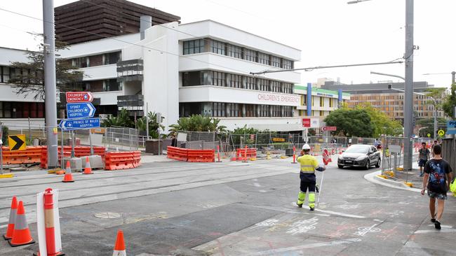 Construction of the light rail network outside the Sydney Children's Hospital at Randwick. Picture: Jonathan Ng