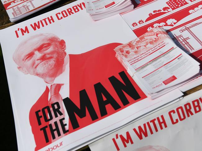 Leaflet feature Labour Party leader Jeremy Corbyn at the Durham Miners Gala in Durham, north east England on July 8, 2017. The annual gala attracts huge crowds as they watch processions from colliery villages march through the centre of Durham before meeting together for a rally at the old racecourse. / AFP PHOTO / Paul ELLIS