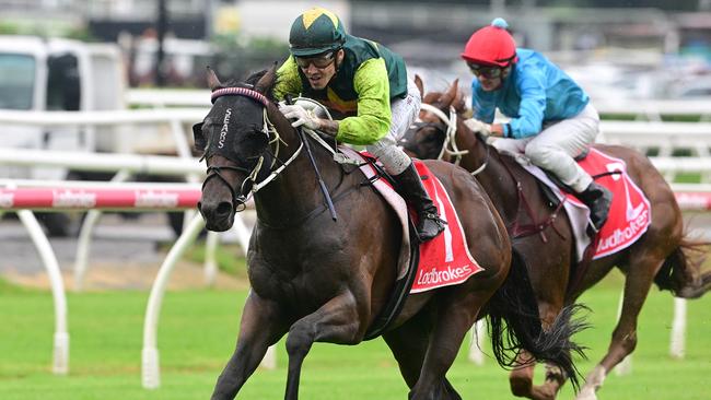 Beau Dazzler will target the Queensland Derby next year after winning the Group 3 Grand Prix Stakes at Eagle Farm on Saturday. Picture: Grant Peters/Trackside Photography