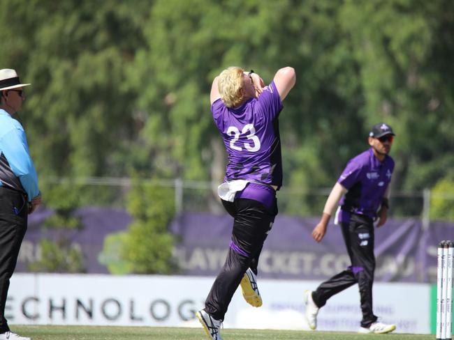 Hamish Martin bowls for Southern Storm in the Strike League. Picture: NT Cricket.