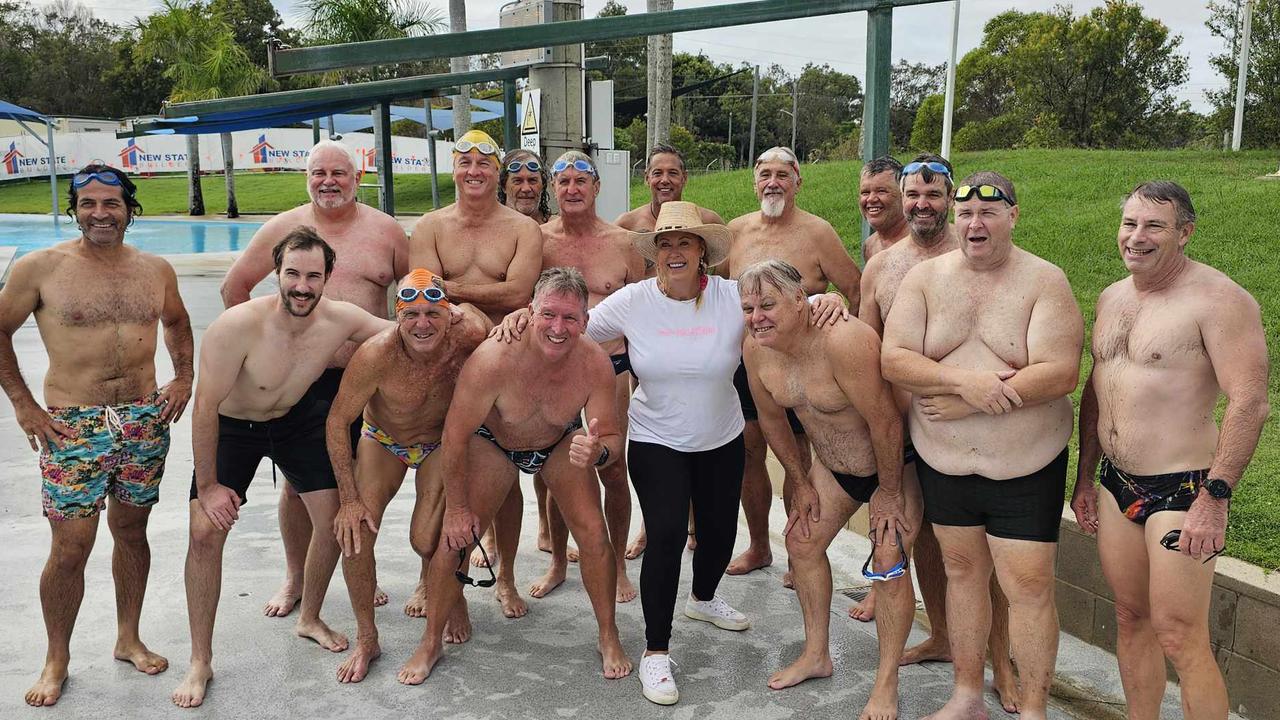 Swimming champion Lisa Curry meets with members of Fraser Coast Mates amid her campaign to make men better swimmers.