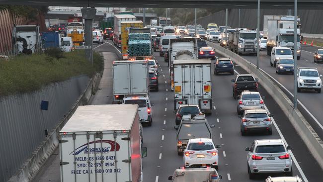 Western Sydney traffic, where average daily travel levels are up 21.8 per cent on last year. Picture: David Crosling