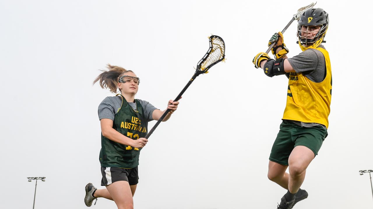 Australian lacrosse players Tayla Mangan and Arlen Lim are thrilled their sport is in the 2028 Los Angeles Olympics. Picture: Brenton Edwards