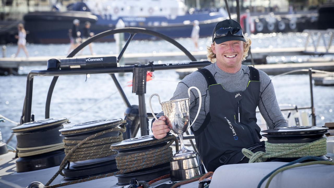 LawConnect Hobart born crew member Charlie Wyatt after the 2023 Rolex Sydney Hobart yacht race. Picture: Chris Kidd