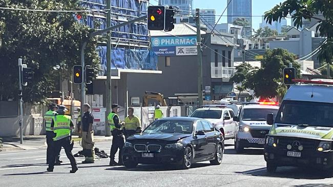 A pedestrian was hit by a car on Main St, Kangaroo Point, at around 10.13am.