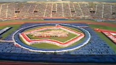 The map of Australia at the 1982 Commonwealth Games opening ceremony, which omitted Tasmania.