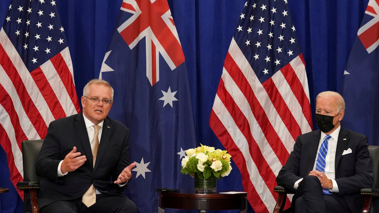 Scott Morrison met with Joe Biden ahead of the first in person meeting of the Quad on Friday. REUTERS/Kevin Lamarque