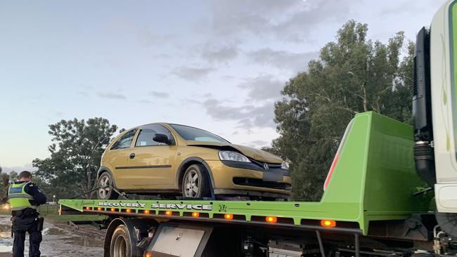 A yellow hatchback that the brothers allegedly rammed into the unmarked police car. Picture: Alanah Frost