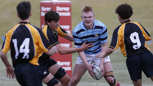 GPS1's Jack Barrett with the ball at NSW Schools rugby union trials.