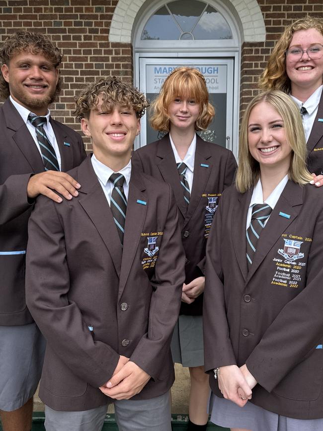 2024 Maryborough High school captains Addison Ascough, Gabriel Plains, vice-captains Katie Cherry and Pearce Parsons and Student Representative Council President Maddison Hillier.