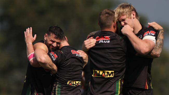 Penrith trained in scorching heat on Tuesday. Picture: Brett Costello