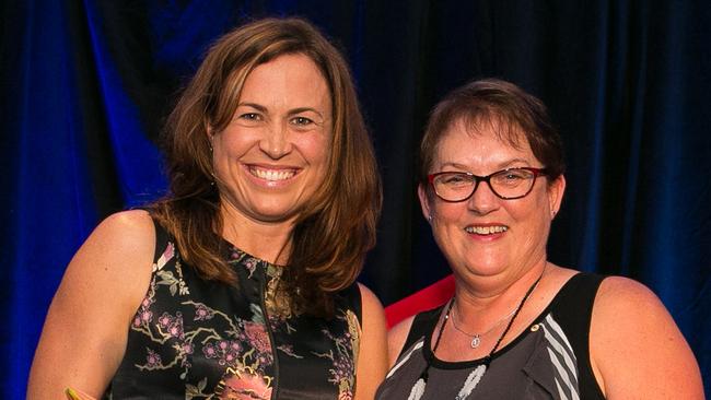 Netball Australia chair Wendy Archer (right) with Hall of Fame inductee Alison Broadbent. Picture: Narelle Spangher/Netball NSW