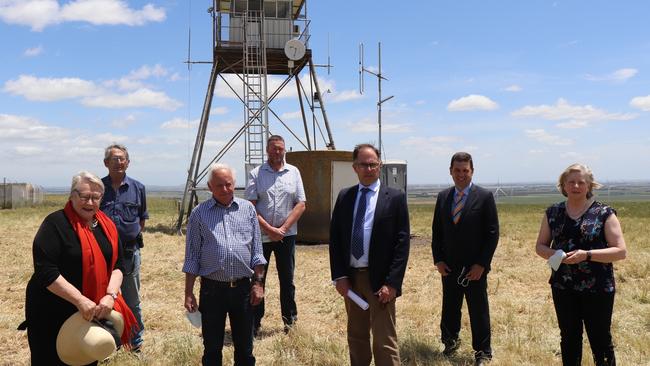 Locals and politicians from the Opposition gather at the Mount Gellibrand Fire Tower that the CFA suddenly closed last week.