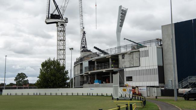 Construction of the new stand at GMHBA Stadium. Picture: Brad Fleet