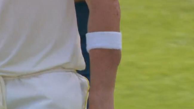 Jofra Archer did plenty of damage to Steve Smith's arm with a bouncer. Picture: Nine