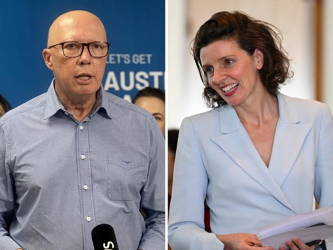 Opposition Leader Peter Dutton and teal independent MP Allegra Spender