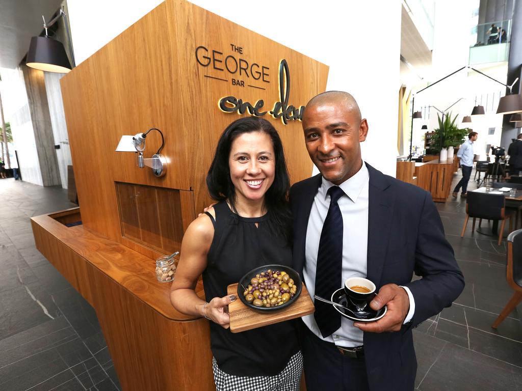 George Gregan and his wife Erica at one of their restaurants in Brisbane.