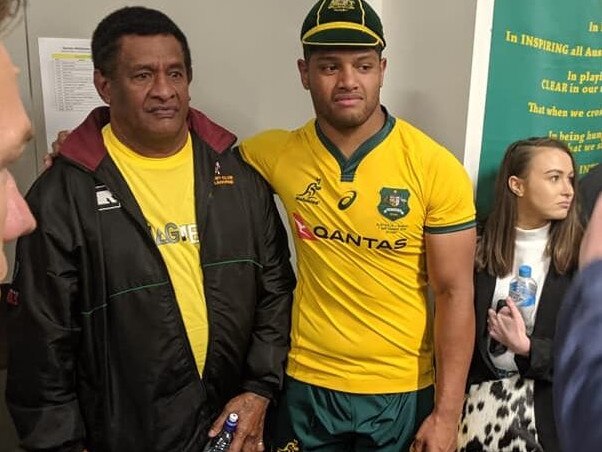 Manueli Valetini celebrates his son Rob Valetini earning his first Wallabies cap.