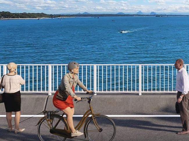 Concept images for a second bridge connecting Bribie Island to the mainland. Picture: Department of Transport and Main Roads.