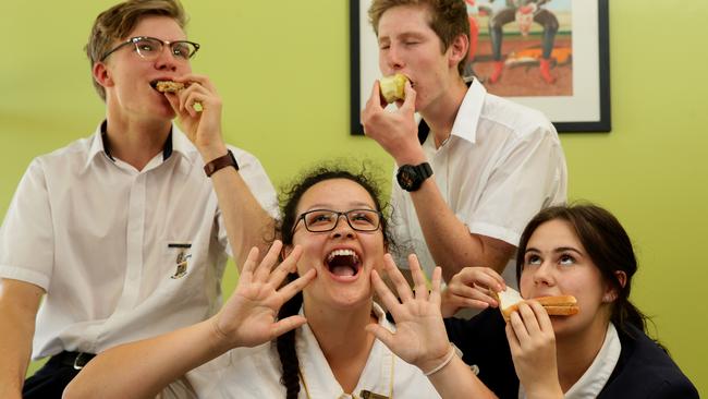 Kellyville's William Clarke College students (from left): Tom McDowall 16 gave up food, Abbi Eastthorpe 16 gave up talking, Garrick Lyte-Mason 17 gave up food, and Tamara Pendlebury 17 gave up food. Pictures: Justin Sanson