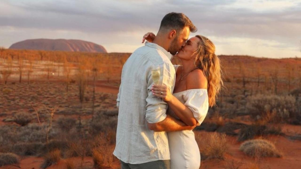 Abbey Holmes engaged to Keegan Brooksby near Uluru in the NT., Pics: Instagram.