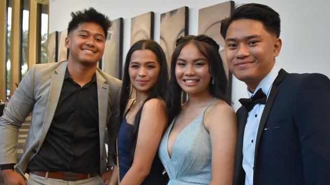 Aljune Gavarra, Freya Ignacio, Kathleen Mendoza and Gil Deniel Gatbonton at the Mackay State High School formal at the MECC, on Wednesday November 18. Picture: Zizi Averill