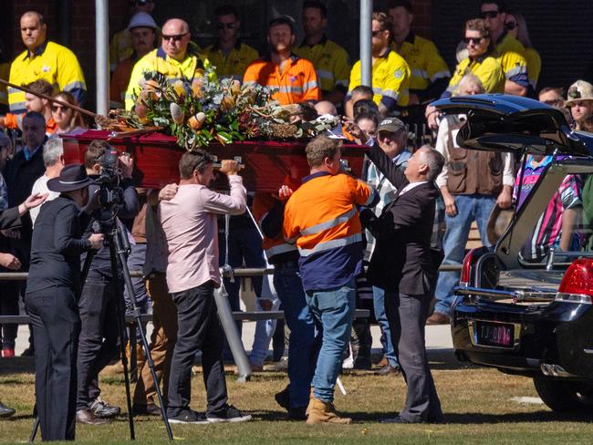 The funeral service for Kurt Hourigan at the Trentham Football Club. Picture: Mark Stewart