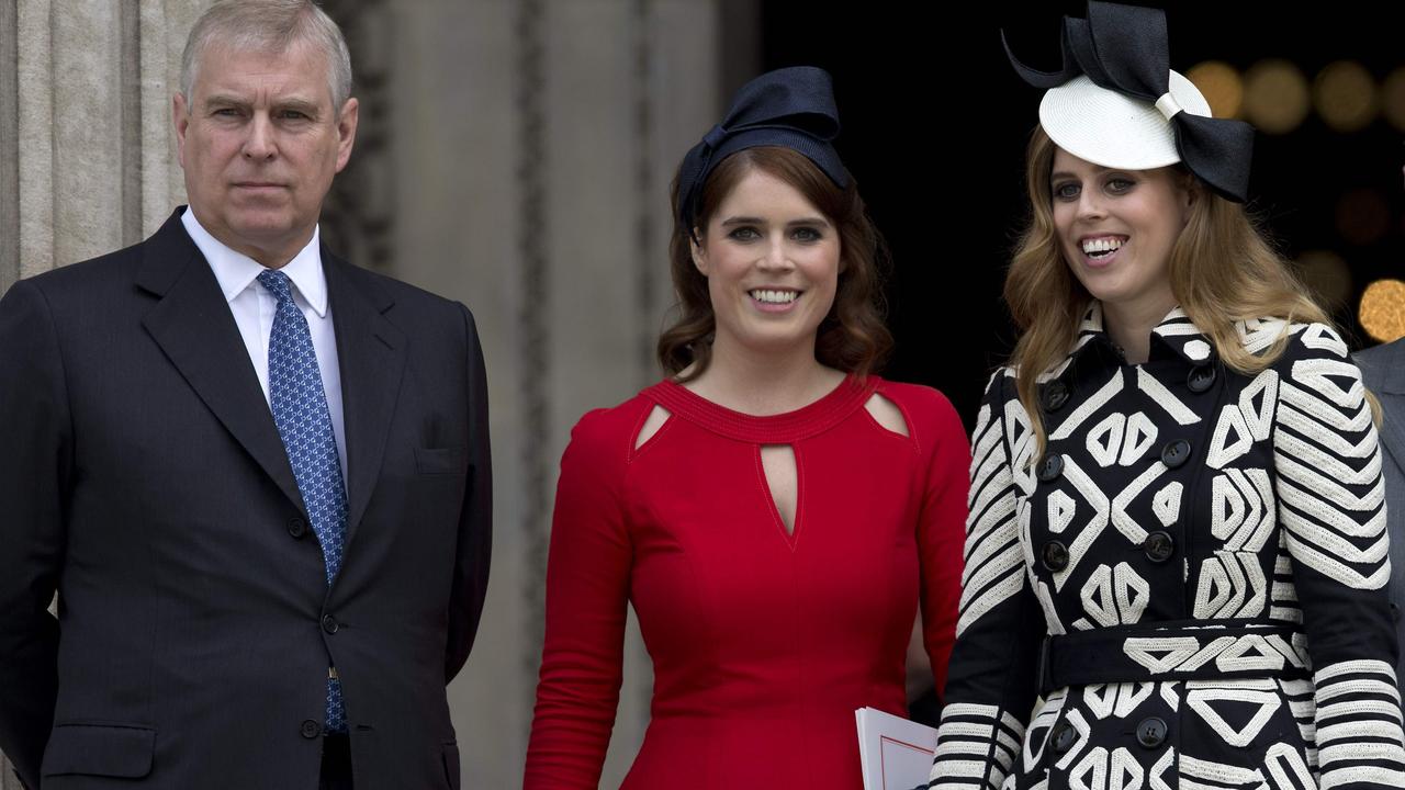 Prince Andrew, Duke of York, Princess Eugenie of York and Princess Beatrice of York in 2016. Picture: Justin Tallis/AFP